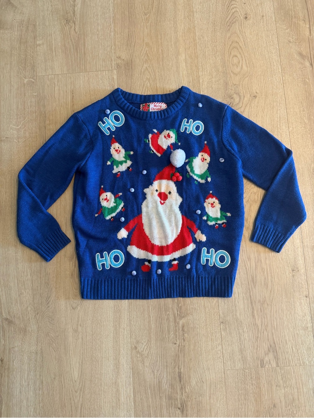 Tacky Christmas Santa Sweater Blue Ho Ho Ho Size Small